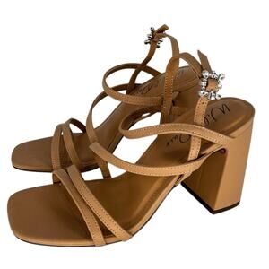 Wild Pair Vinii Strappy Party Heels Tan Rhinestone buckle – Size 7.5M